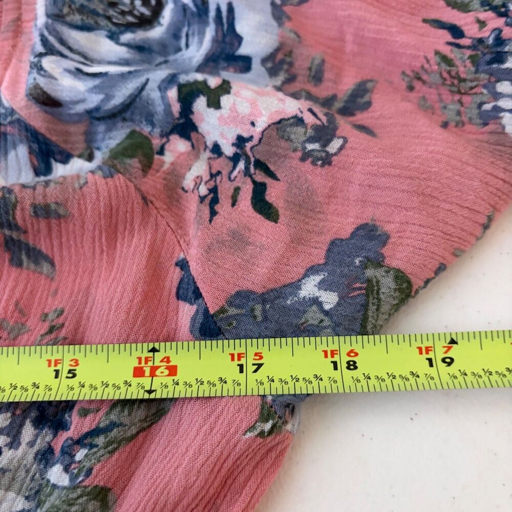 American Rag Cie Blouse Women's Small Floral Ruffle V-Neck Tie Casual Top - Picture 7 of 7